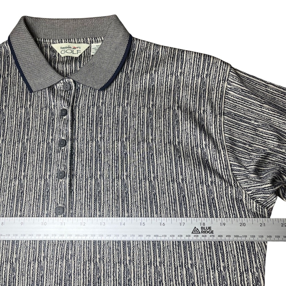 Vintage Reebok Golf Polo Shirt Womens Medium brown gold navy White Striped SS - Picture 7 of 10